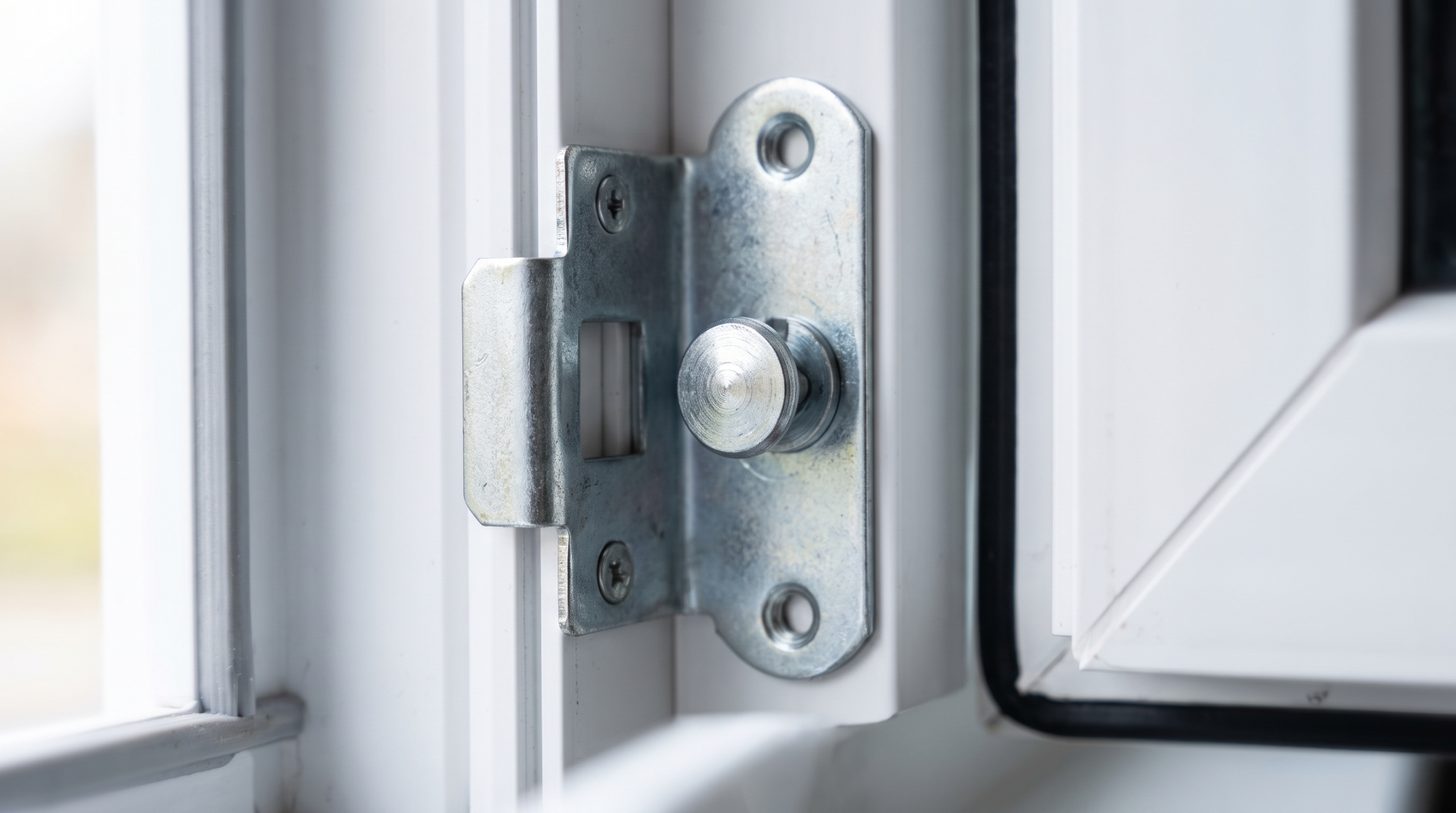 Trzpień grzybkowy i zaczep na ramie okna z bliska